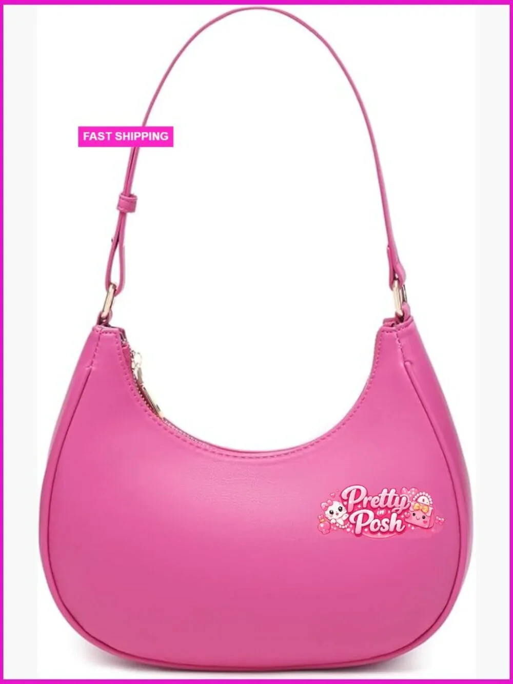 PU Leather Hobo Shoulder Bag with Zipper Closure